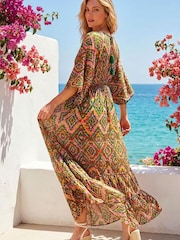 Roman Orange Aztec Boho Maxi Dress - Image 2 of 3