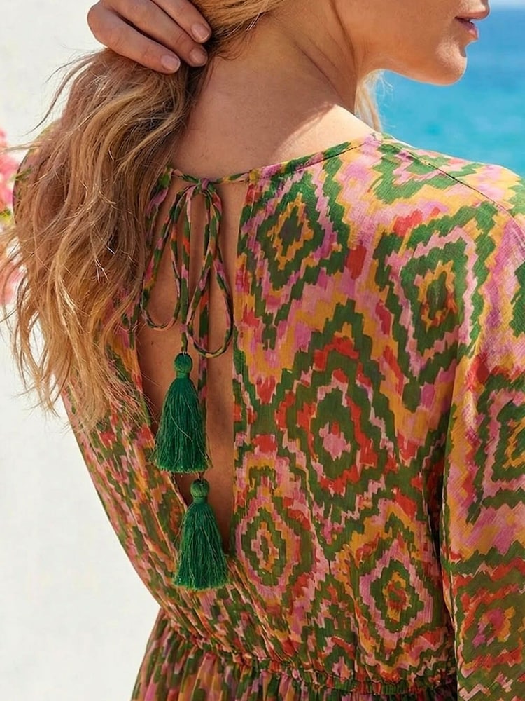 Roman Orange Aztec Boho Maxi Dress - Image 3 of 3