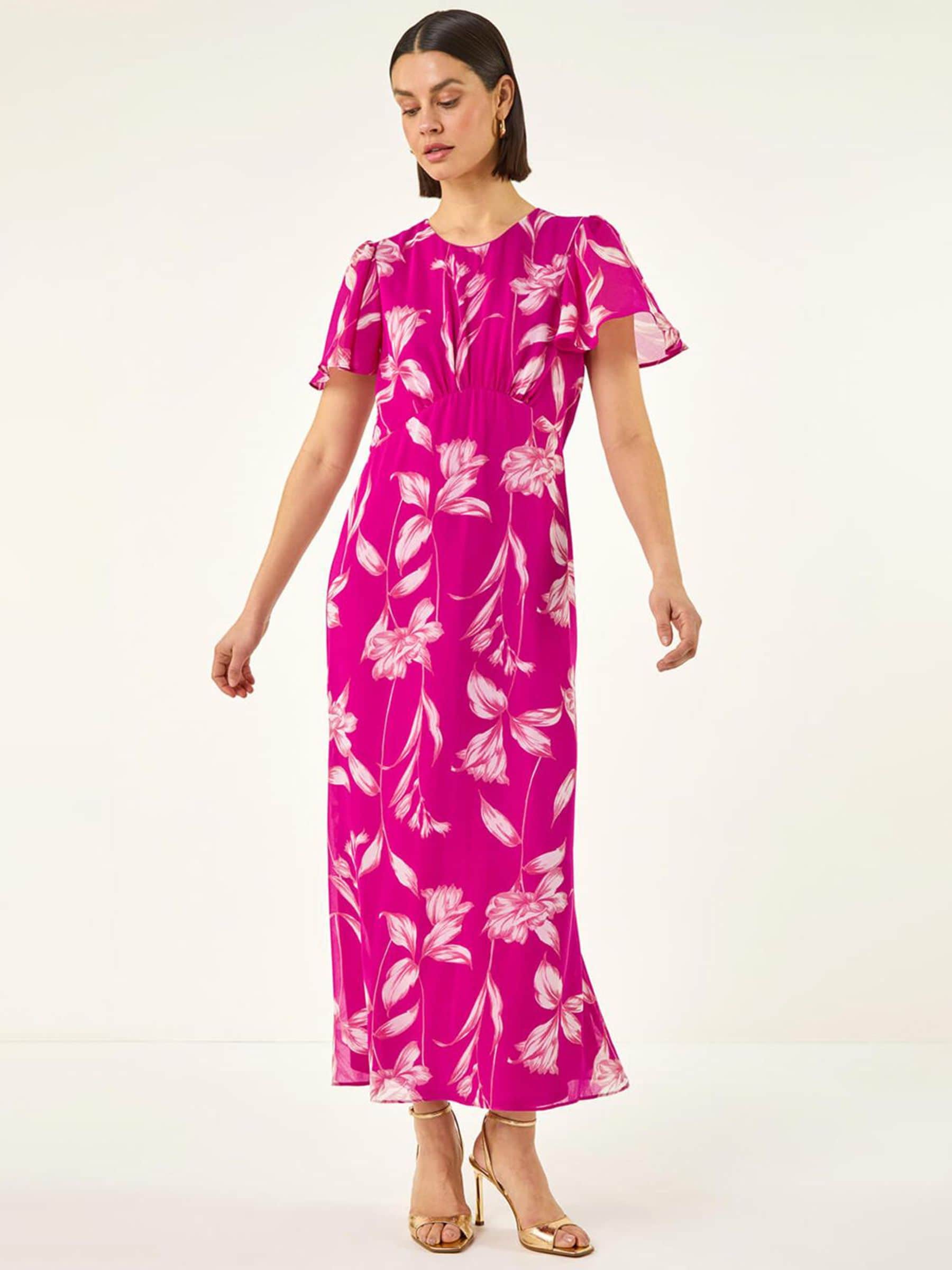 Buy Roman Pink Floral Print Flutter Sleeve Midi Dress from Next USA