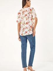 Roman Red Floral Angel Sleeve Top - Image 3 of 5