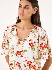 Roman Red Floral Angel Sleeve Top - Image 4 of 5