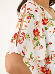 Roman Red Floral Angel Sleeve Top - Image 5 of 5