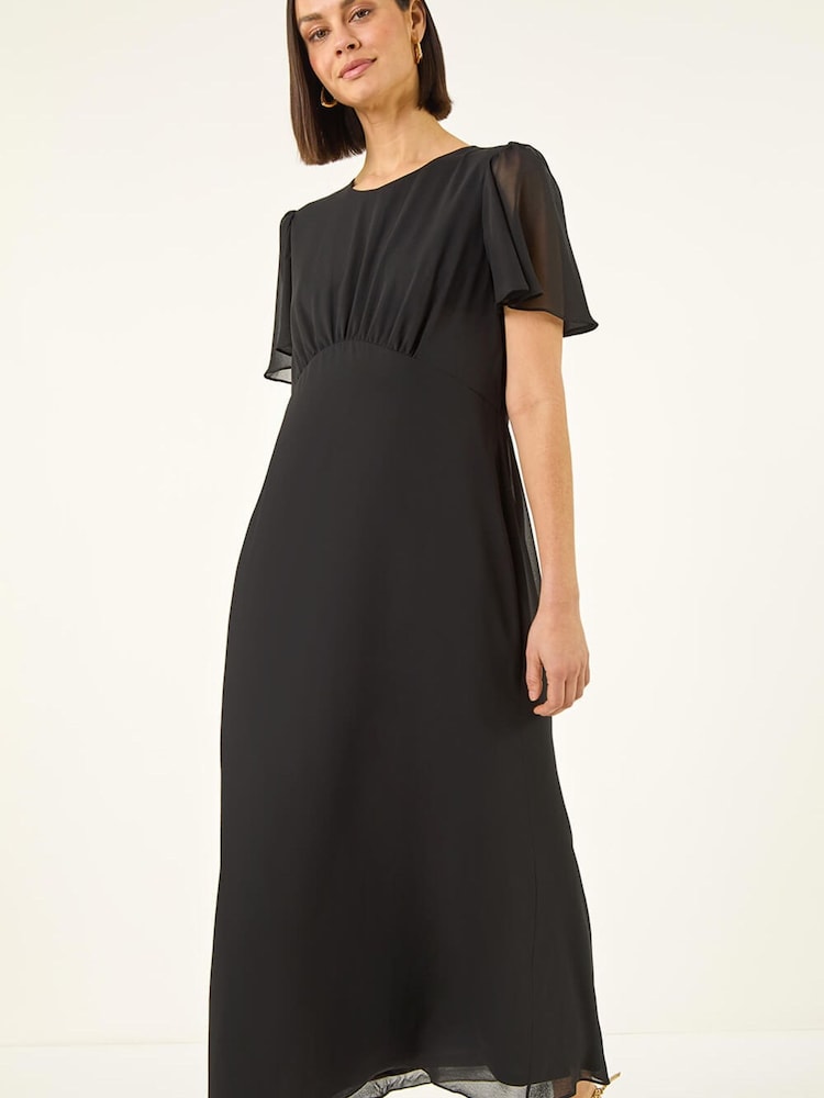 Roman Black Flutter Sleeve Midi Dress - Image 1 of 5 Roman Black Flutter Sleeve Midi Dress - Image 1 of 5