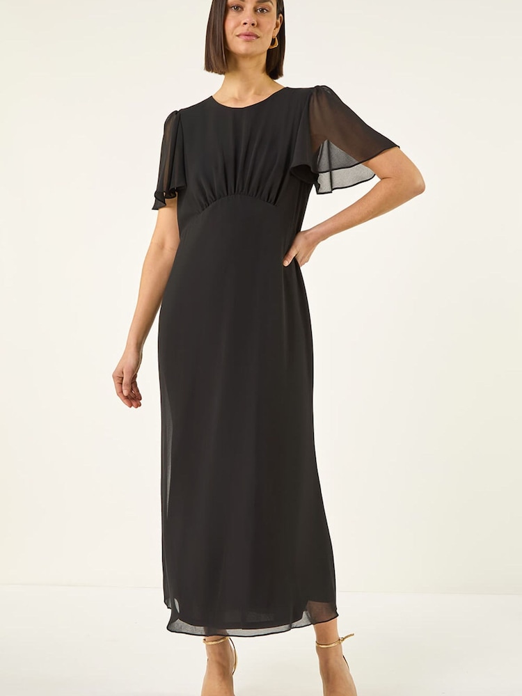Roman Black Flutter Sleeve Midi Dress - Image 2 of 5 Roman Black Flutter Sleeve Midi Dress - Image 2 of 5