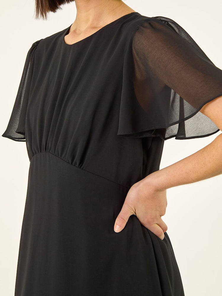 Roman Black Flutter Sleeve Midi Dress - Image 5 of 5 Roman Black Flutter Sleeve Midi Dress - Image 5 of 5