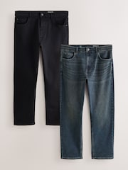 Green Tint & Black Straight Fit Essential Stretch Jeans 2 Pack - Image 1 of 12
