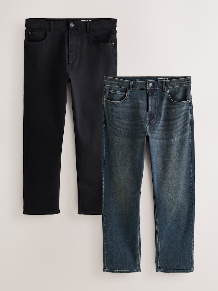 Green Tint & Black Straight Fit Essential Stretch Jeans 2 Pack - Image 1 of 12 Green Tint & Black Straight Fit Essential Stretch Jeans 2 Pack - Image 1 of 12