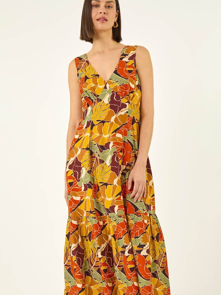 Roman Orange Abstract Tiered Midi Dress - Image 2 of 5