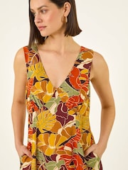 Roman Orange Abstract Tiered Midi Dress - Image 4 of 5