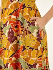 Roman Orange Abstract Tiered Midi Dress - Image 5 of 5