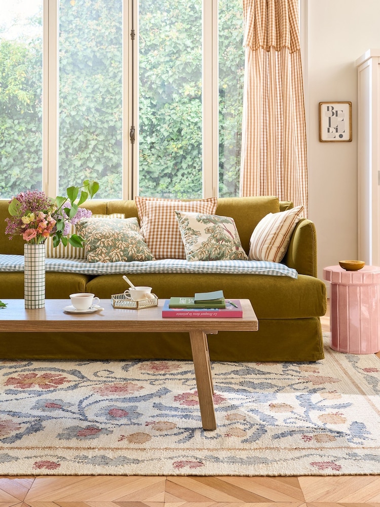 La Redoute Intérieurs Natural Blue Antonia Rug in Jute with Flower Pattern - Image 1 of 5