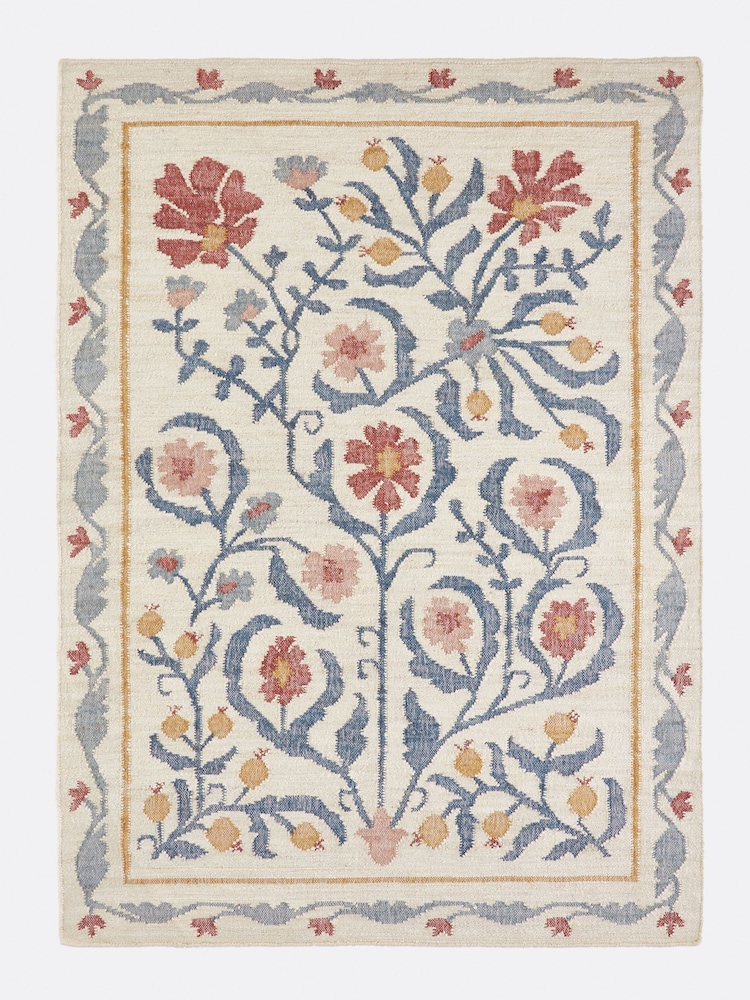 La Redoute Intérieurs Natural Blue Antonia Rug in Jute with Flower Pattern - Image 2 of 5