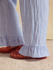Joules Blue Stripe Wide Leg Frill Hem Trouser - Image 3 of 5