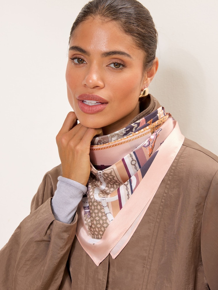Lipsy Pink and Cream Satin Square Multi Way Head Scarf - Image 2 of 7