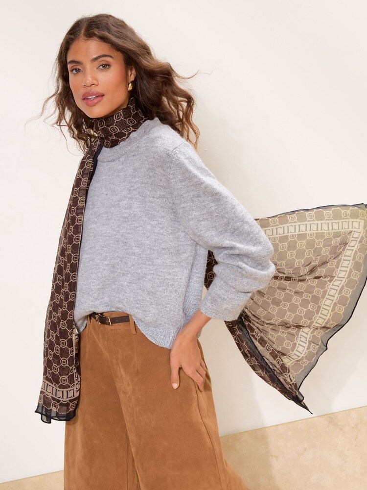 Lipsy Chocolate Brown Monogram Lightweight Printed Scarf - Image 4 of 4 Lipsy Chocolate Brown Monogram Lightweight Printed Scarf - Image 4 of 4