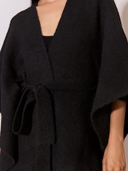 Lipsy Black Soft Touch Belted Fringe Cape Poncho - Image 2 of 4