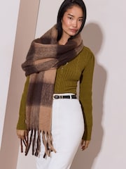 Lipsy Brown Check Brushed Scarf - Image 1 of 5