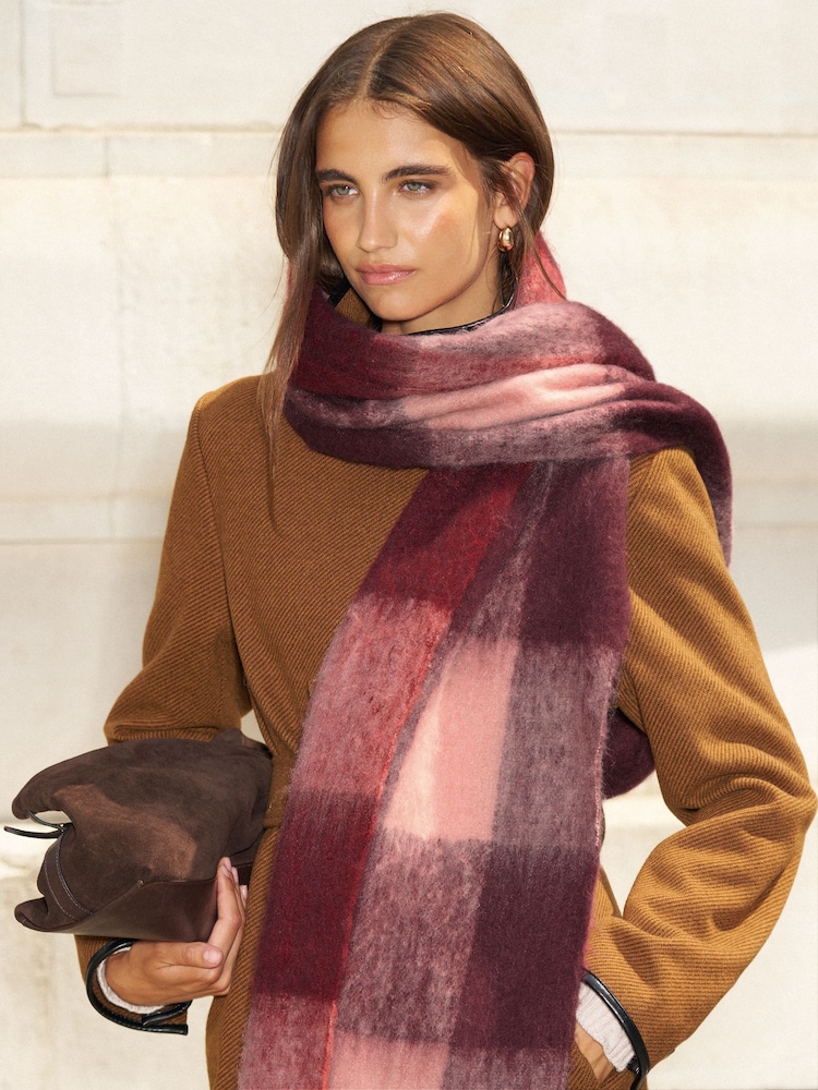 Lipsy Berry Pink Check Brushed Scarf - Image 1 of 7