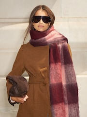 Lipsy Berry Pink Check Brushed Scarf - Image 4 of 7