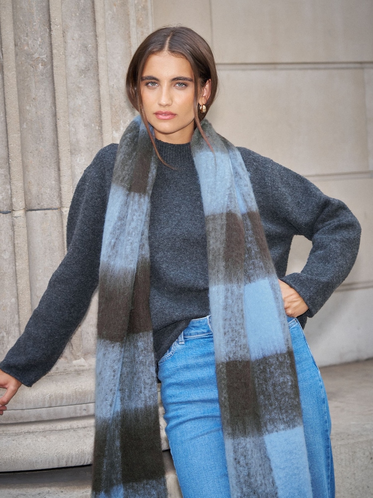 Lipsy Blue Check Brushed Scarf - Image 1 of 7