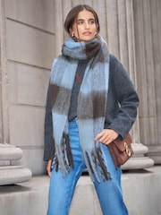 Lipsy Blue Check Brushed Scarf - Image 2 of 7