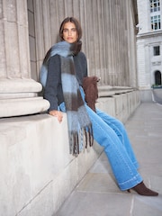 Lipsy Blue Check Brushed Scarf - Image 3 of 7