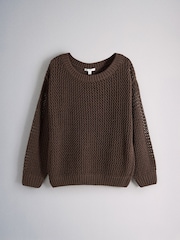 The Set 2 Pack Open Knit Slash Neck Jumpers Light Khaki Green/Chestnut Brown - Image 6 of 8