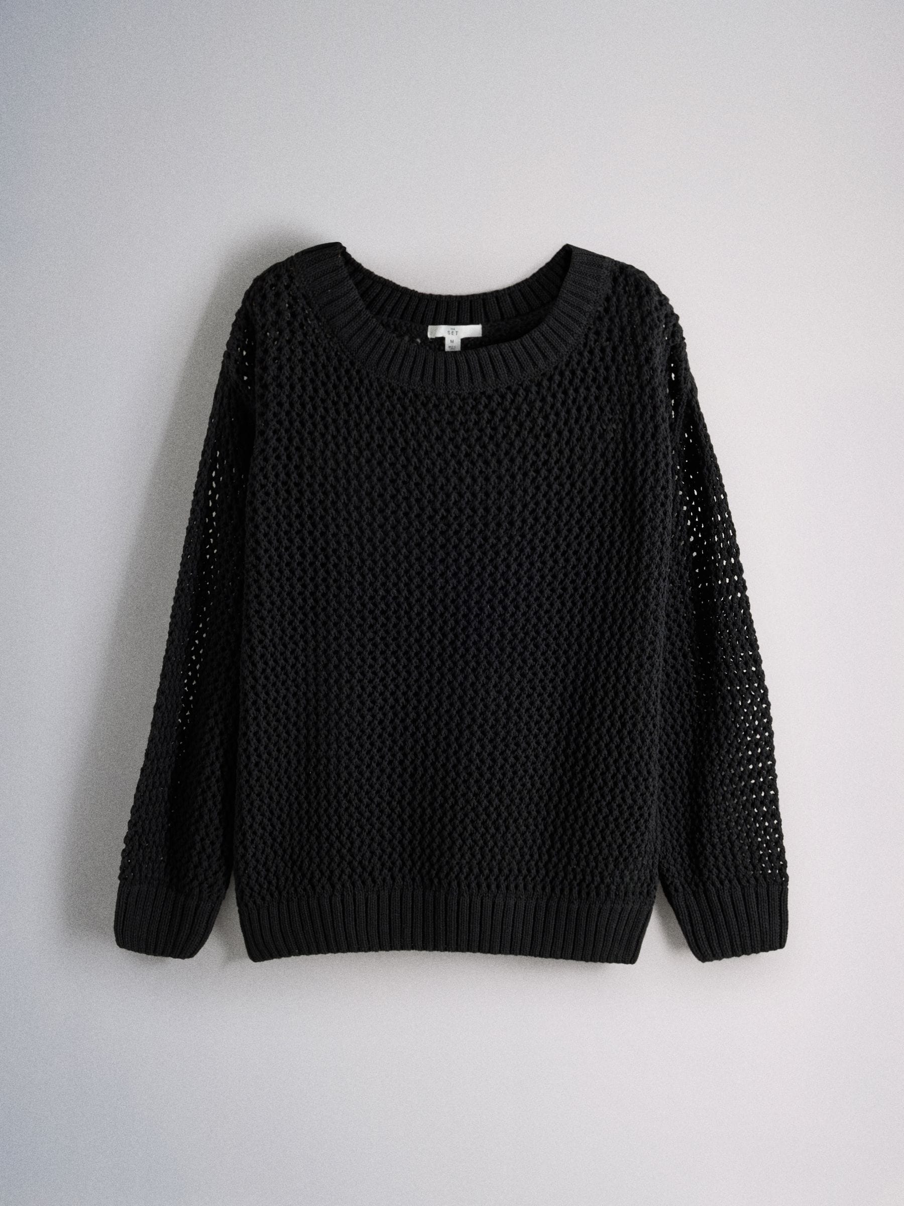 Buy The Set 2 Pack Open Knit Slash Neck Jumpers Black/Cream from