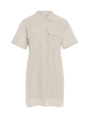 VILA Cream Crochet Style Patterned Shirt Dress - Image 1 of 2