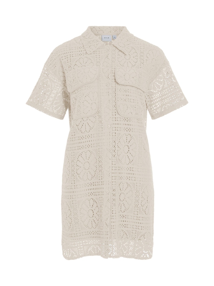 VILA Cream Crochet Style Patterned Shirt Dress - Image 1 of 2 VILA Cream Crochet Style Patterned Shirt Dress - Image 1 of 2
