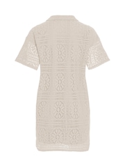 VILA Cream Crochet Style Patterned Shirt Dress - Image 2 of 2