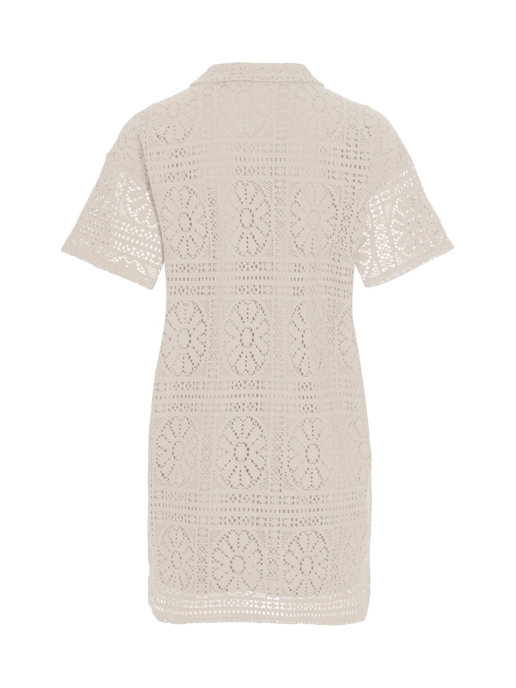 VILA Cream Crochet Style Patterned Shirt Dress - Image 2 of 2 VILA Cream Crochet Style Patterned Shirt Dress - Image 2 of 2