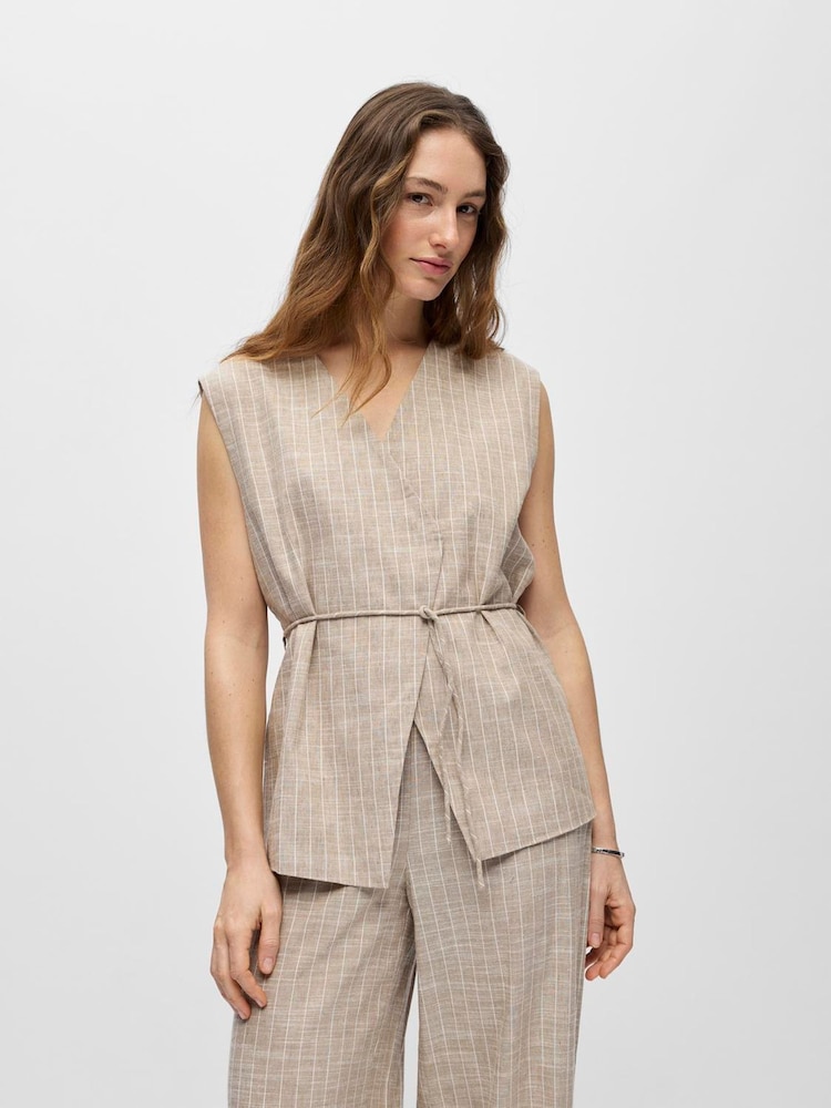 OBJECT Grey Stripe Belted Waistcoat - Image 2 of 4 OBJECT Grey Stripe Belted Waistcoat - Image 2 of 4