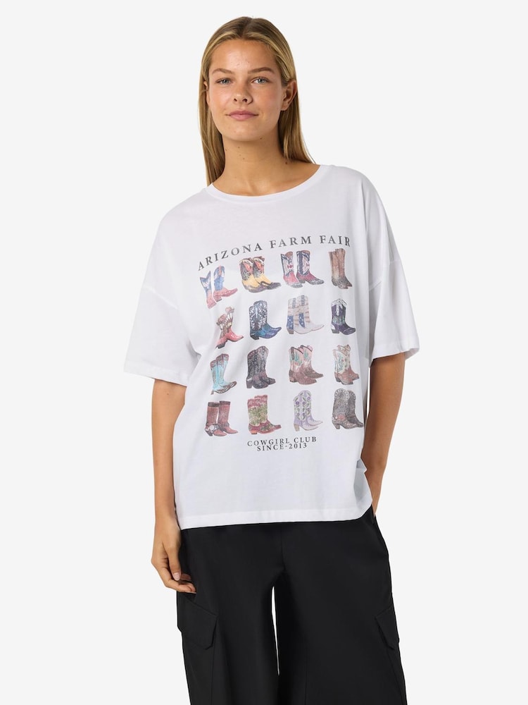 NOISY MAY White Cowboy Print Short Sleeve T-Shirt - Image 1 of 5