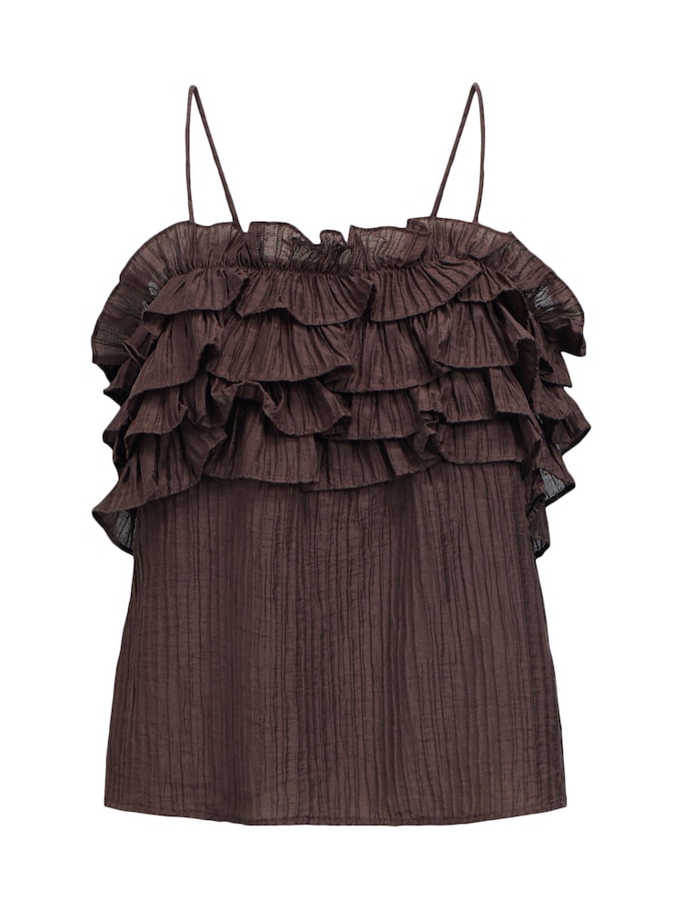 OBJECT Brown Ruffle Vest Top - Image 1 of 1 OBJECT Brown Ruffle Vest Top - Image 1 of 1