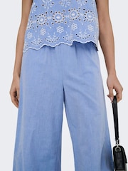 JDY Blue Embroidery Detail Wide Leg Ankle Trousers - Image 6 of 8
