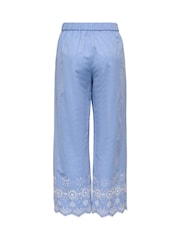 JDY Blue Embroidery Detail Wide Leg Ankle Trousers - Image 8 of 8