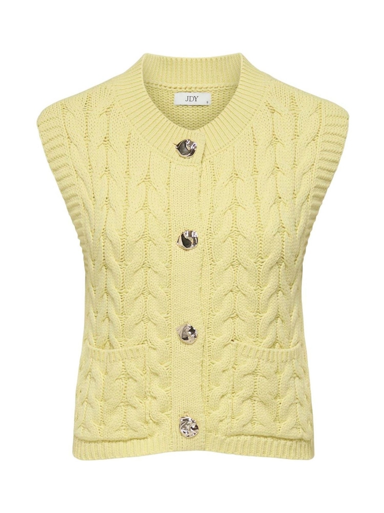 JDY Yellow Cable Knit Vest with Button Detail - Image 1 of 2