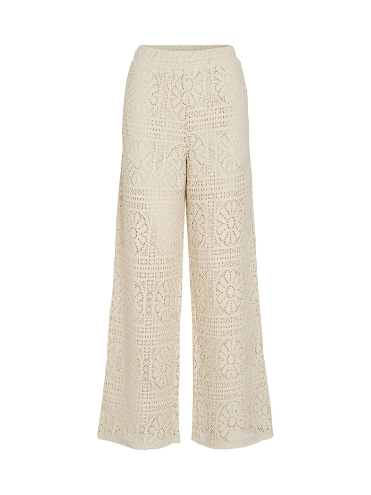 VILA Gemusterte Häkelstil-Hose mit Hoher Taille und Weitem Bein - Bild 1 von 2