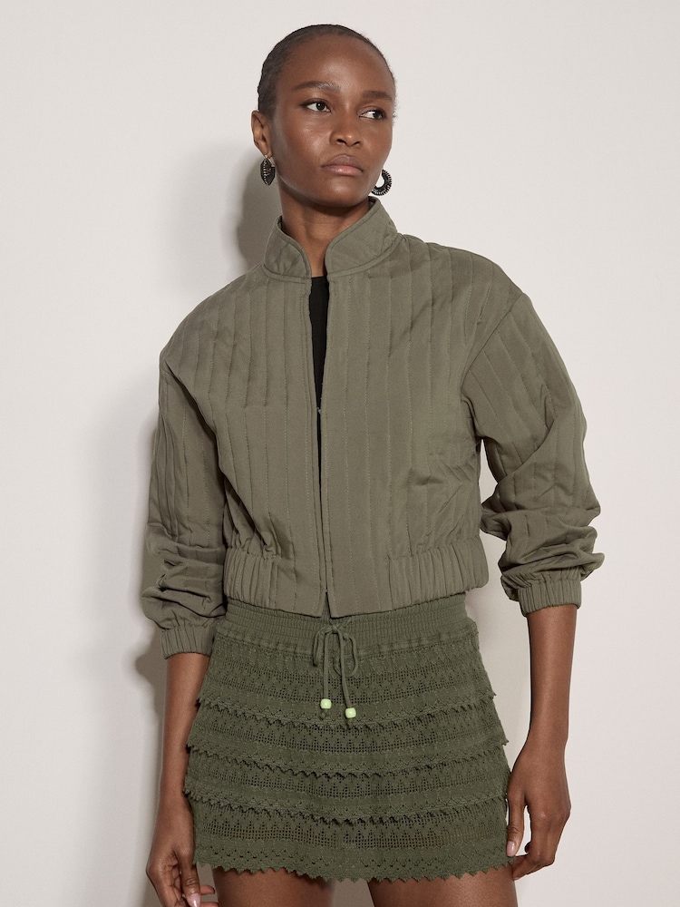 Apricot Green Quilted Cropped Jacket - Image 4 of 4