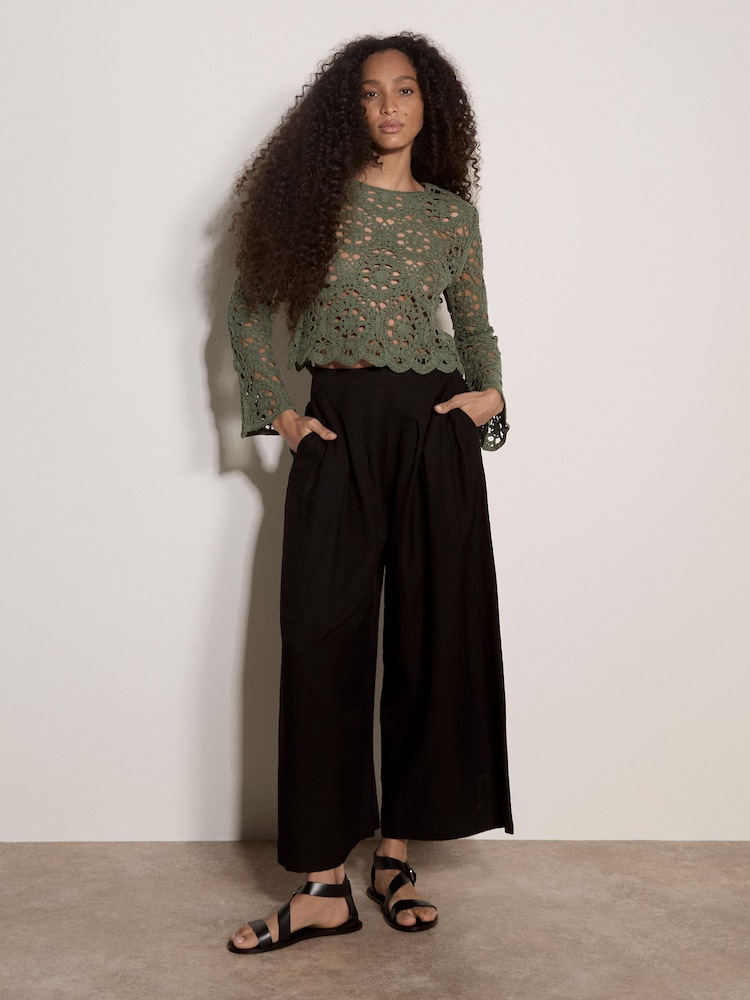 Apricot Green Boho Floral Crochet Top - Image 1 of 5