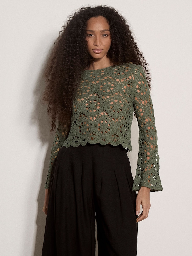 Apricot Green Boho Floral Crochet Top - Image 2 of 5