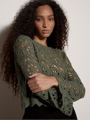 Apricot Green Boho Floral Crochet Top - Image 3 of 5