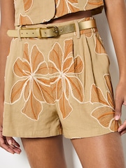 Apricot Natural Embroidered Floral Shorts - Image 3 of 5