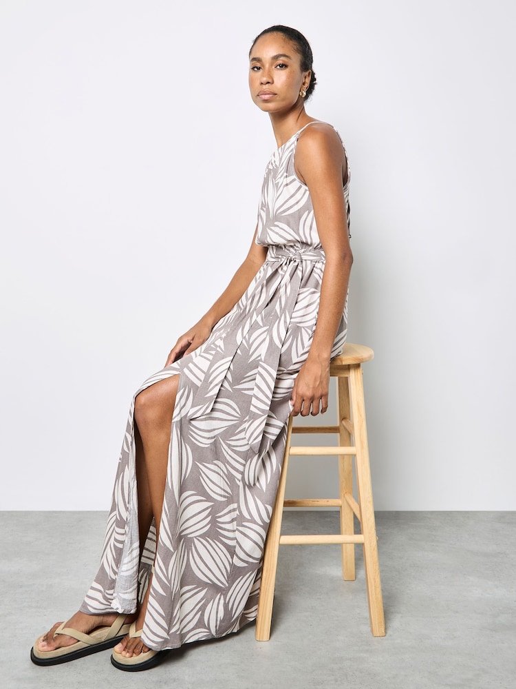 Apricot Natural Shell Print High Neck Maxi Dress - Image 1 of 5 Apricot Natural Shell Print High Neck Maxi Dress - Image 1 of 5