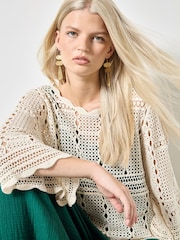 Apricot Natural Bell Sleeve Crochet Top - Image 1 of 4