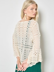 Apricot Natural Bell Sleeve Crochet Top - Image 2 of 4