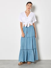 Apricot Blue Denim Tiered Maxi Skirt - Image 2 of 5