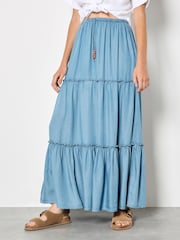 Apricot Blue Denim Tiered Maxi Skirt - Image 3 of 5