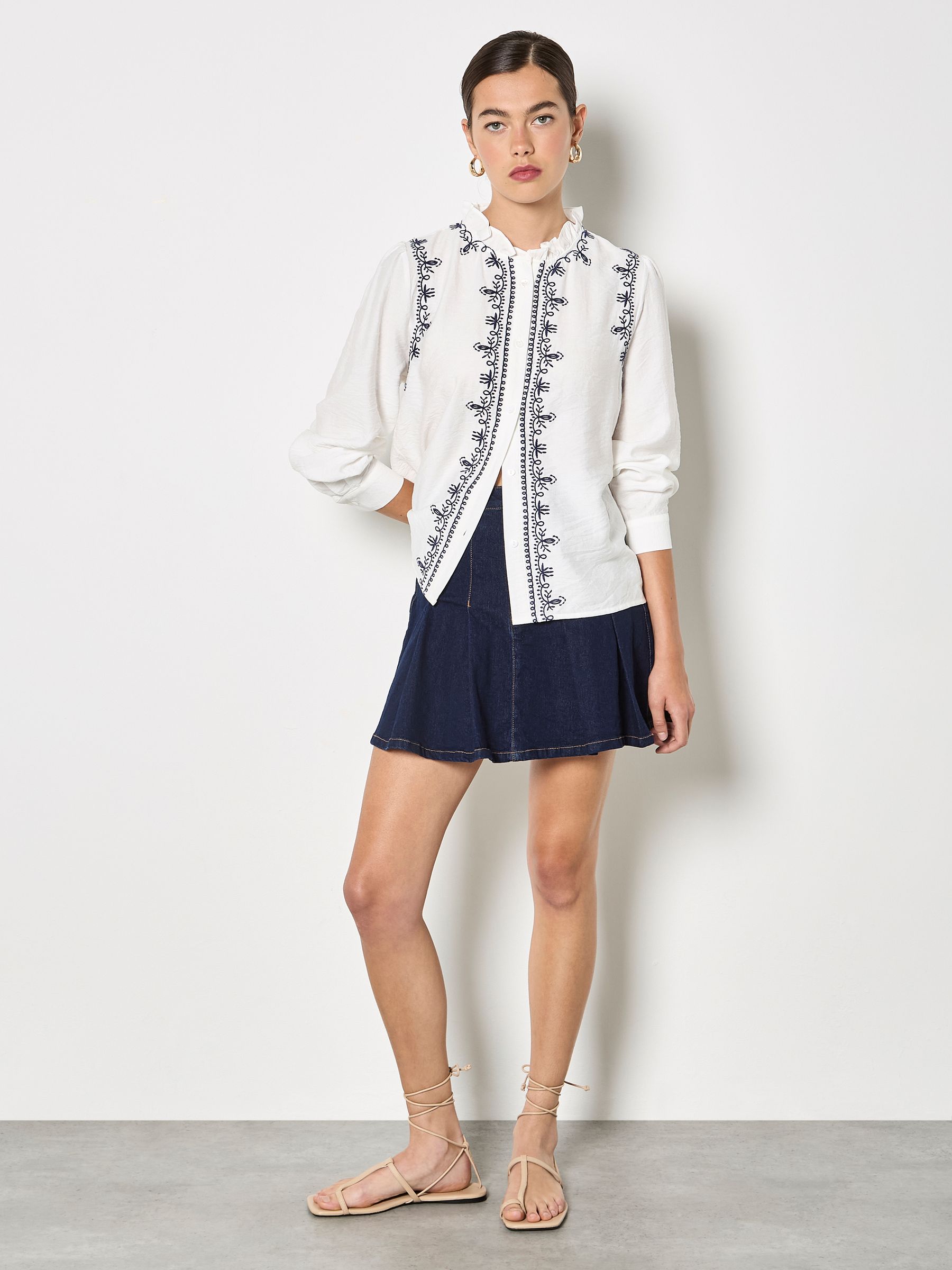 Buy Apricot White Ruffle Collar Embroidered Blouse from the Next